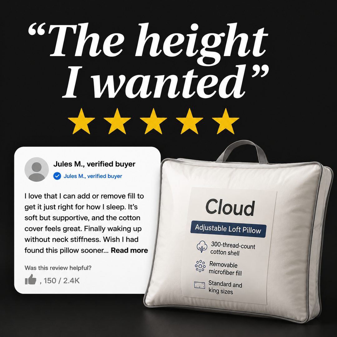Pull-Quote Review Card ad example, invented product