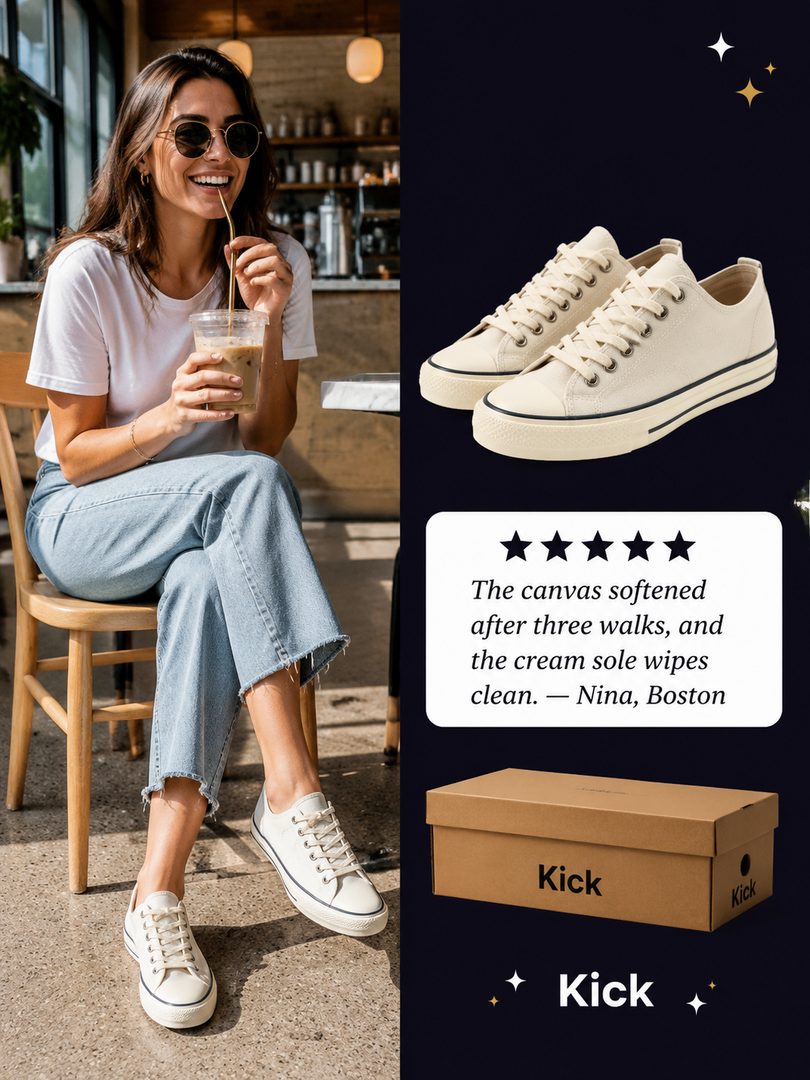 UGC Lifestyle + Product + Review Card (Split) ad example, invented product
