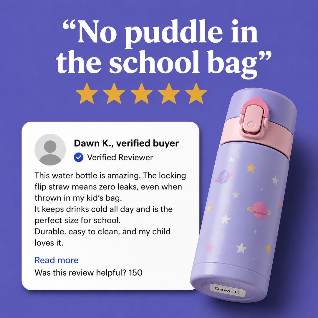 Verified Review Card ad example, invented product