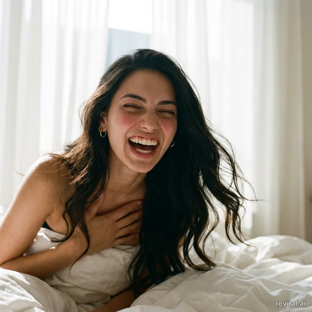 Close-up portrait bursting into a joyful laugh